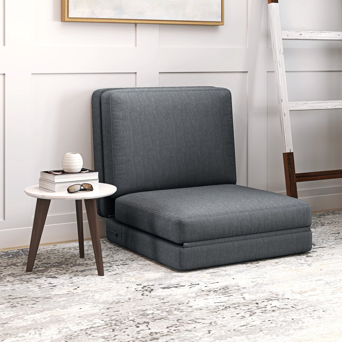 MIVRAY Chaise Longue 75 x 80 x 72 cm - 3 in 1 Opvouwbare Slaapbank Met Zachte Vulling - Voor Woonkamer, Slaapkamer En Studentenwoning - Polyester - Donkergrijs
