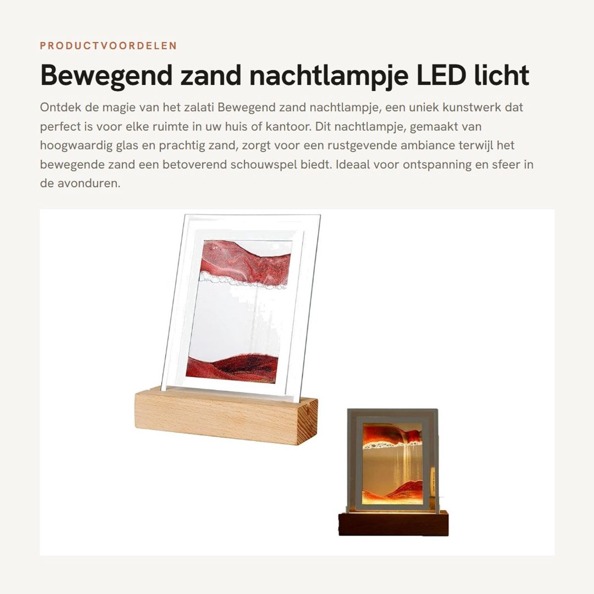 Dailygoods - Bewegend zand nachtlampje - LED licht - Kunst schilderij - Rood - Zandlandschap - Decoratie voor thuis en kantoor