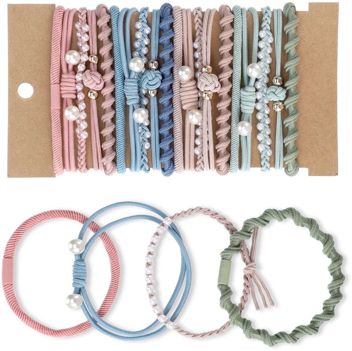 Dailygoods- Haarelastiekjes 20 stuks - Boho Scrunchies - Paardenstaarthouders - Vlechtelastiek - Dames/Meisjes - Polyester/Rubber