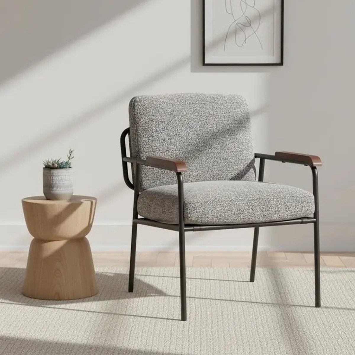 Dailygoods Accentstoel met rugkussen en brede zitkussen - grijs