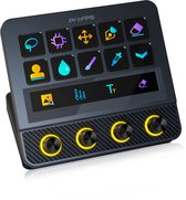 ProFPS Nexus Pro controlepaneel met 12 programmeerbare LCD-toetsen, 4 draaiknoppen en een touch bar.