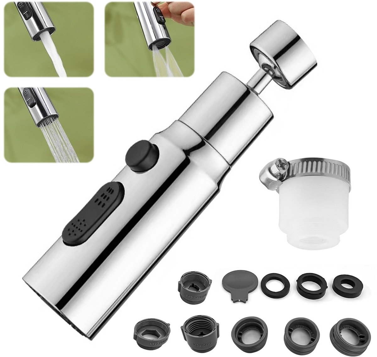 Dailygoods - Multifunctionele Kraanaccessoire - 3 Wateroverdrachtsmodi - Waterbesparend - Voor Keuken en Badkamer - Tapverlenging - Inclusief Adapters