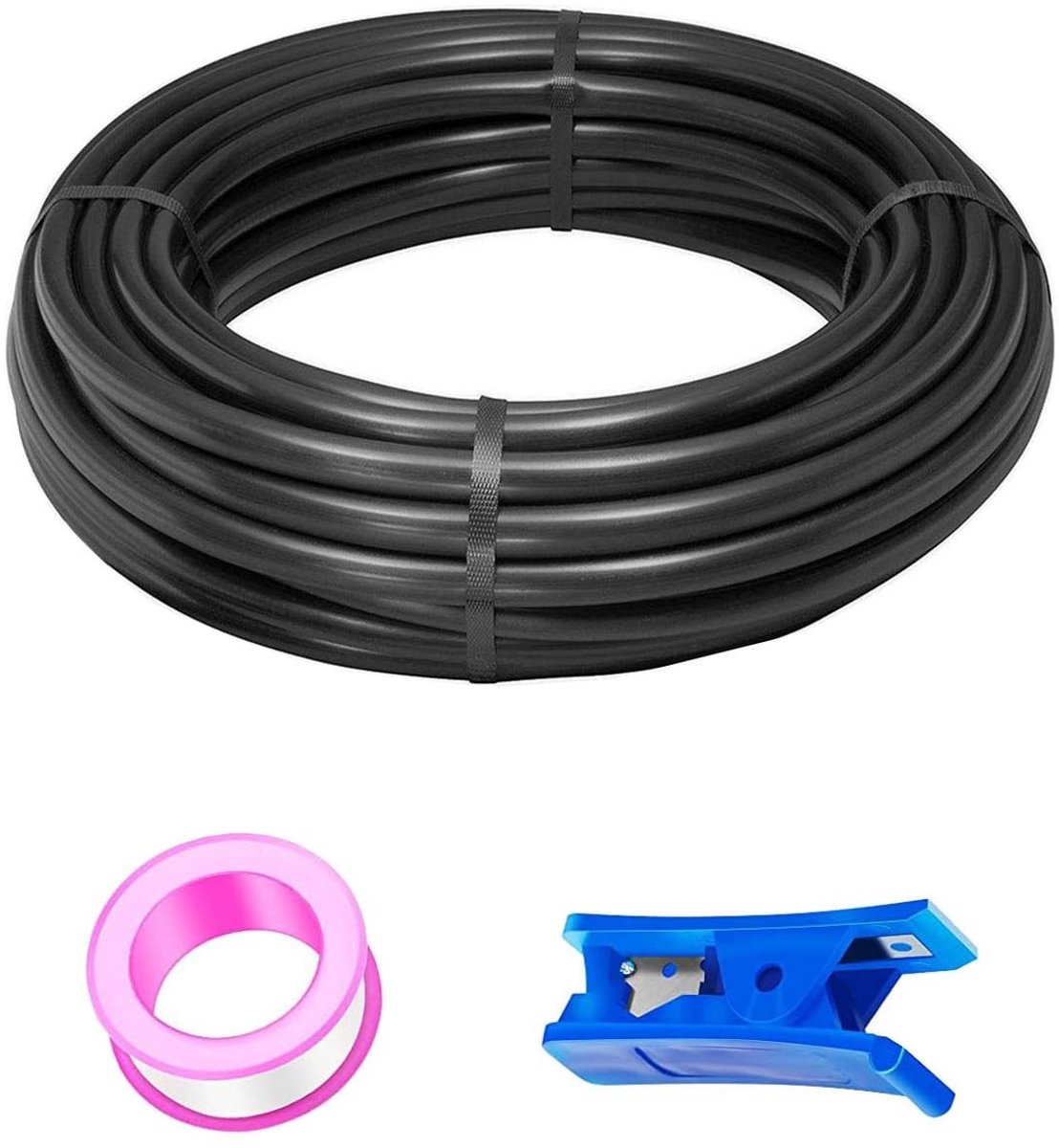 Dailygoods- Pneumatische Slang 20 m - Persluchtslang - PU Materiaal - Buitendiameter 10 mm - Binnendiameter 6,5 mm - Inclusief Pijpsnijder/Teflontape - Luchtleiding