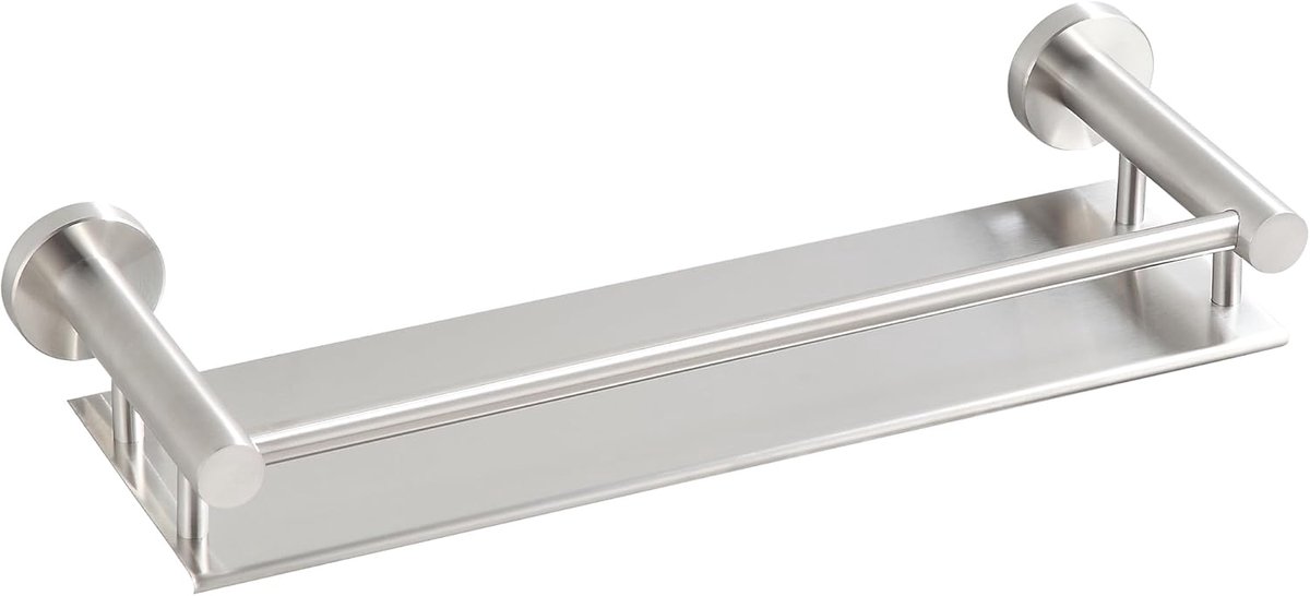 bgl Badkamerplank wandgemonteerd geborsteld nikkel 40CM – Moderne roestvrije douche-opbergrek met beschermrail, ruimtebesparende badkamerorganizer voor shampoo