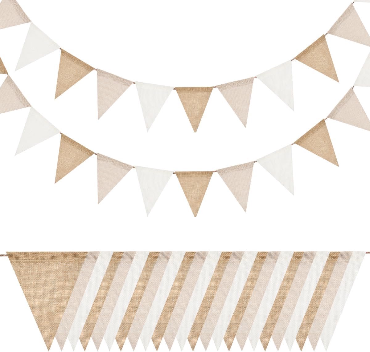 8M Bunting Banner, 24 stuks Buiten Waterdichte Driehoek Vlaggen Bruin Wit Wimpel Bunting Imitatie Linnen Jute Bunting voor Binnen Verjaardagsfeest Retro Banners Feestdecoraties