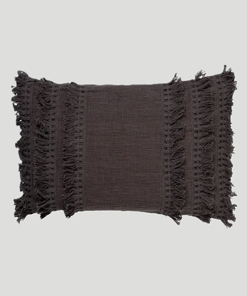 Sierkussen Fara charcoal met binnenkussen 60 x 40 cm met franje /Sierkussen Fara charcoal met franje