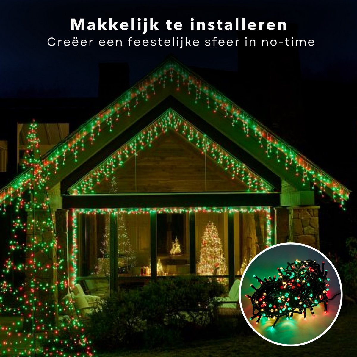 Cheqo® Kerstverlichting - Kerstboomverlichting - Kerstlampjes - 180 LED - 13,5M - Voor Binnen en Buiten - Timer - 3 Kleuren - 8 Lichtfuncties - Lang Snoer - Gekleurde Kerstverlichting - Sfeerverlichting - Rood - Groen - Extra Warm Wit – foto 4