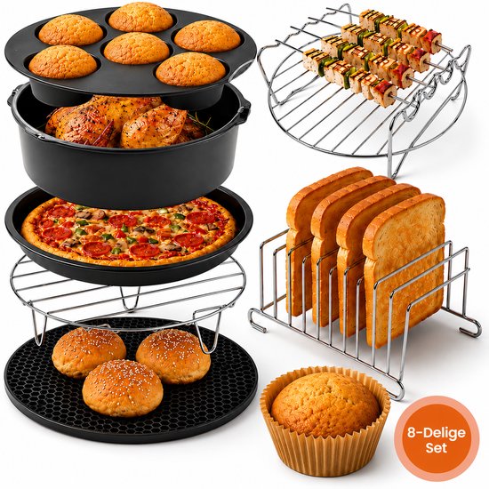Foto: Goliving airfryer accessoires set geschikt voor airfryers vanaf 20 5 cm 50x cupcake vormpjes bakvorm cakevorm muffinvorm pizzapan