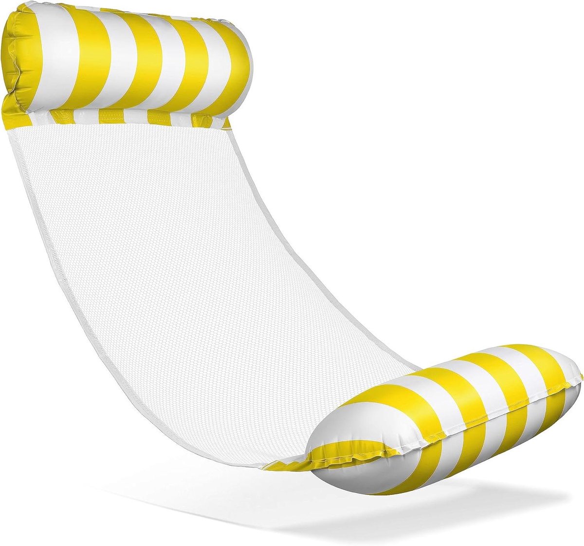 Waterhangmat - Luchtbed drijvend - Waterontspanning - Met netstructuur - 120 x 65 cm - Geel/wit