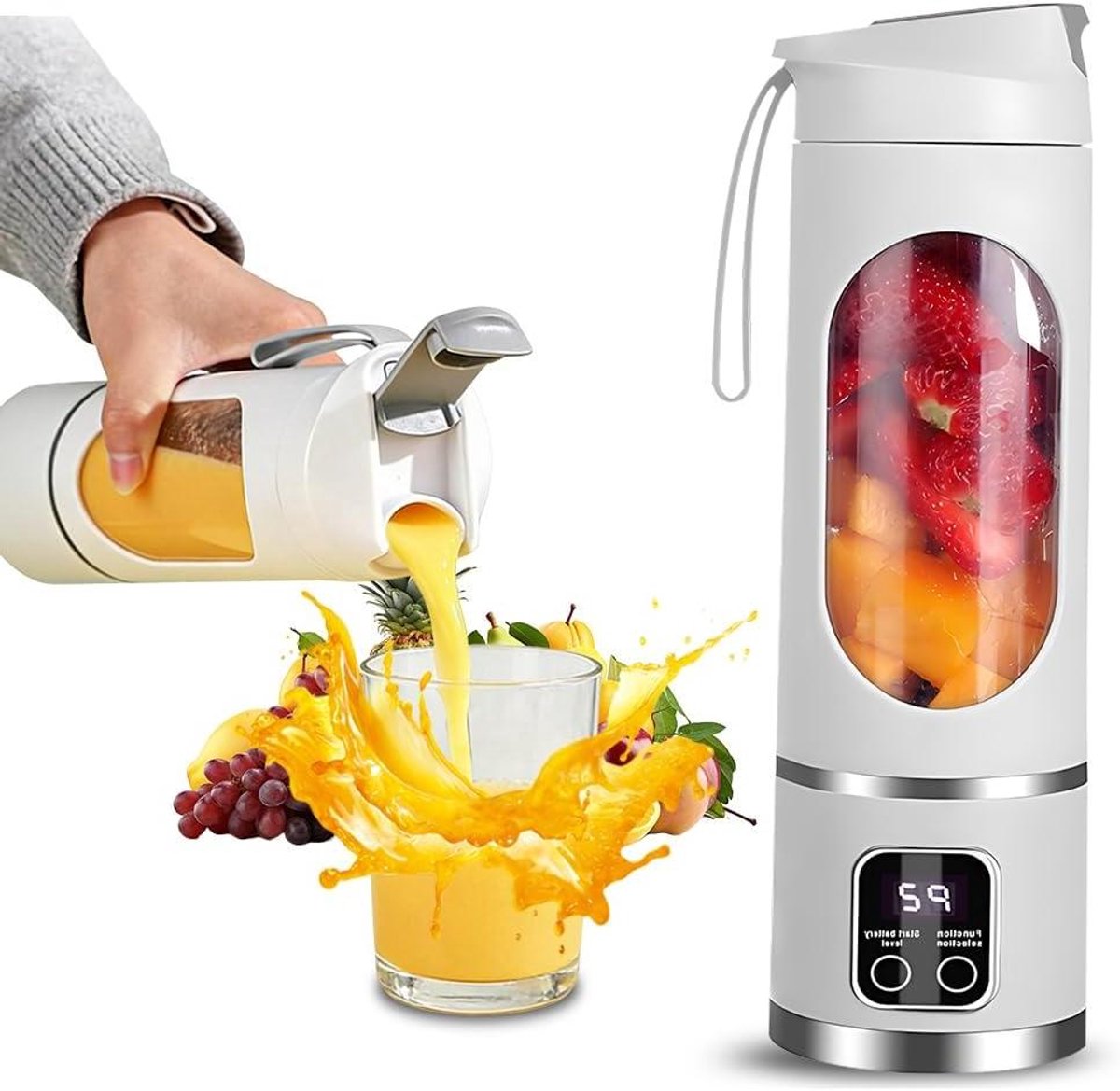 Draagbare blender - Smoothie maker - Verse sappen maken - 12 roestvrijstalen messen - 450 ml - Wit