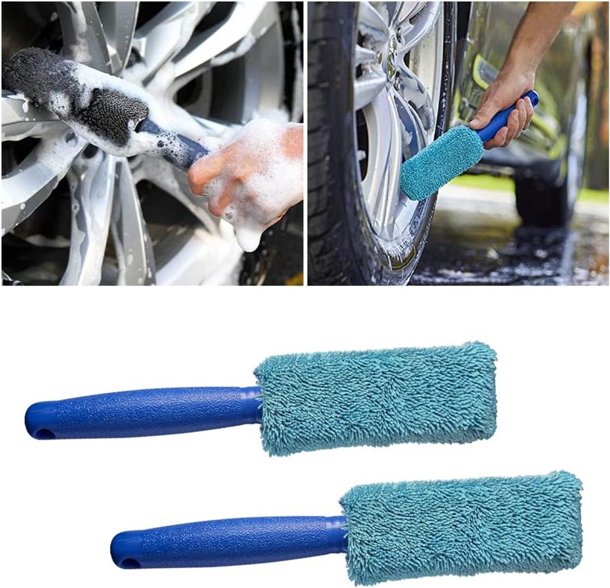 Velgenborstel Set - Wiel Borstels - Auto Wassen - Metaalvrije Microvezel - 2 Stuks 27cm - Blauw