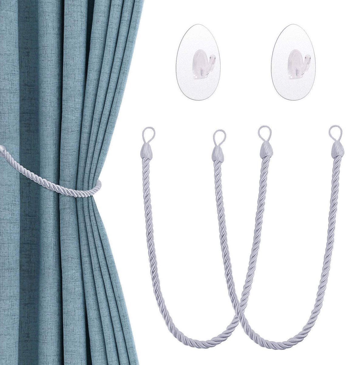 OOTSR-gordijnvastzetters met transparante zelfklevende haken, gordijnhouders Gordijnkoord-touwhouders Gordijnarmbanden voor thuiskantoor Slaapkamer Decoratie Raambehandeling (grijs)