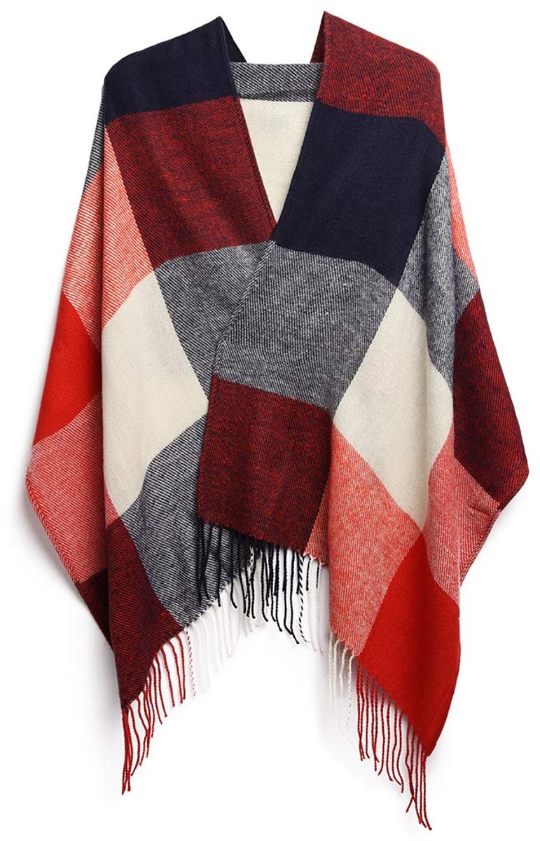 Lulu Wintersjaal voor dames, sjaals en doeken van tartan, behaaglijk en warm, zacht als kasjmier, Rood, Eén maat
