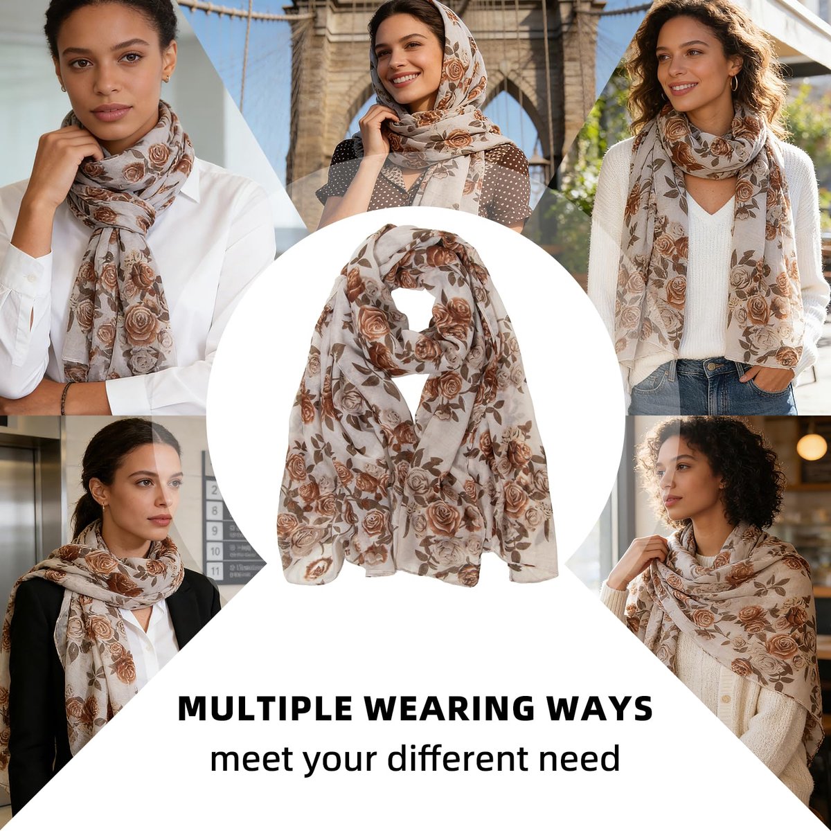 Dames Sjaal – Lichtgewicht Ademend Omslagdoek met Print – Elegante Stola voor Lente, Herfst of Dagelijks Gebrui