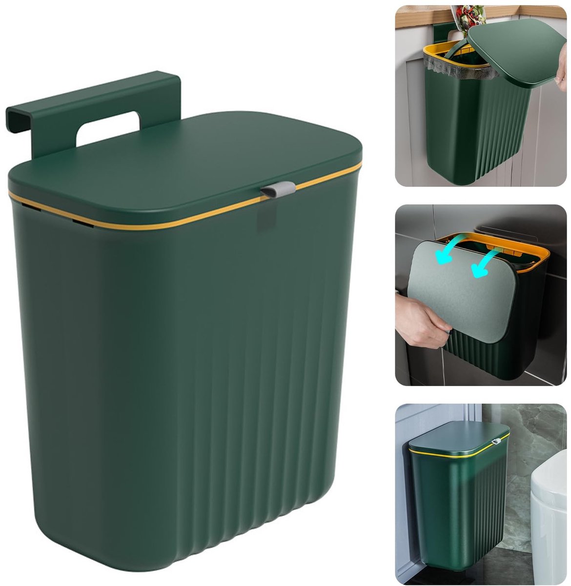Afvalbak voor Onder de Keukenaanrecht met Deksel - 9L Wandafvalbak voor Onder de Spoelbak, Keuken, Badkamer en Camping