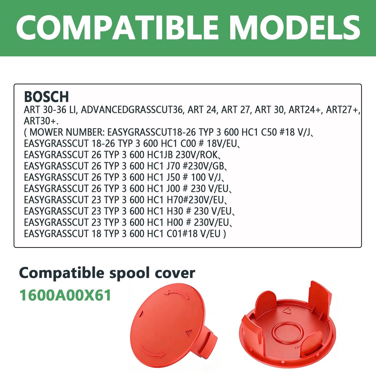 KERYBW 3 stuks Grasmaaier Trimmerlijnafdekking Compatibel met Bosch 1600A00X61/1600A00DU0, Vervangende Trimmerkappe voor Bosch Art 24/27/30/24+/27+/30+/30-36 LI, AdvancedGrassCut36