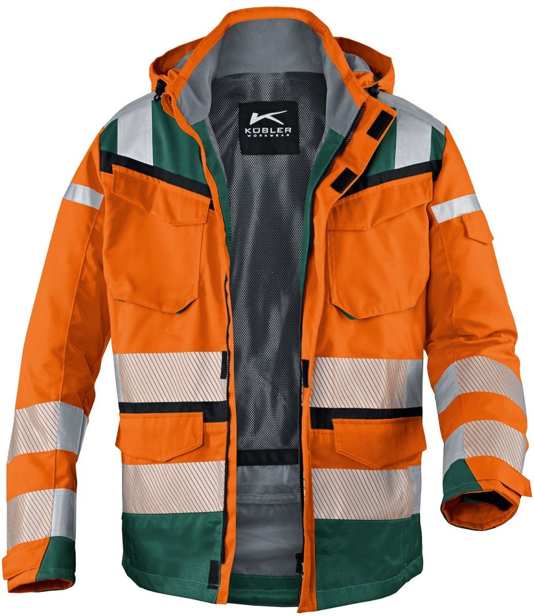 KÜBLER PSA REFLECTIQ 13078332 Hi Vis Reflecterend Hardshell Werkjas HEREN Veiligheidsjas Oranje Mosgroen - Waterdicht