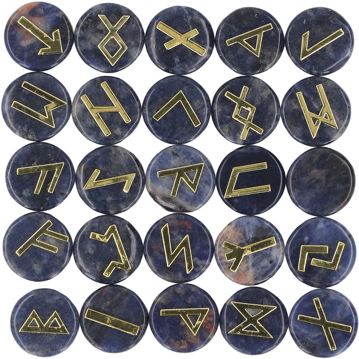 Dailygoods- Runen Set - 25 Kristallen Stenen - Gegraveerd met Gouden Letters - Natuurkristal - Spiritueel - Ideaal voor Vrienden - Runenstenen