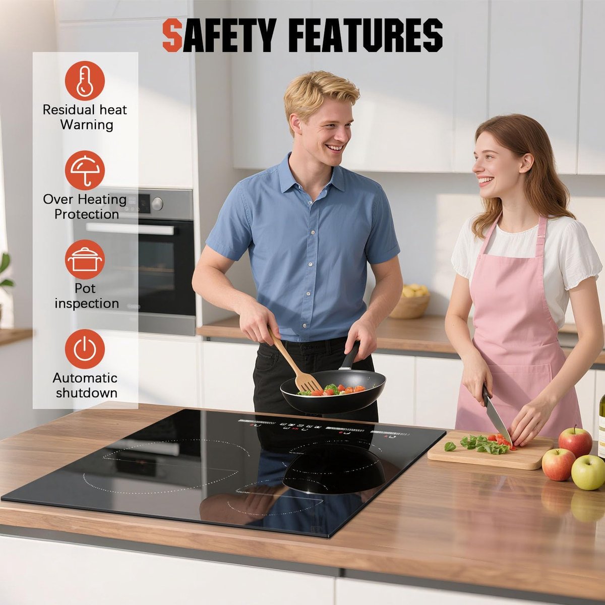 Inductiekookplaat - Inbouw fornuis - Snel koken - Grote zone 28cm - 60 cm - Zwart