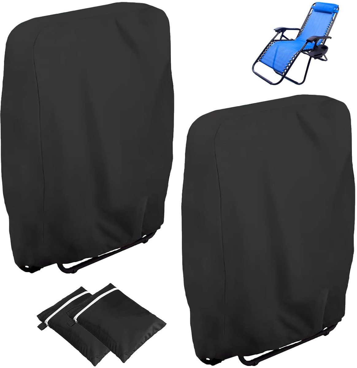 2 stuks, tuinstoelhoes, Oxford-afdekking, winddicht, anti-uv, stofdicht, voor tuinmeubelen, ligstoel, klapstoel, tuinmeubelbeschermhoes (zwart)