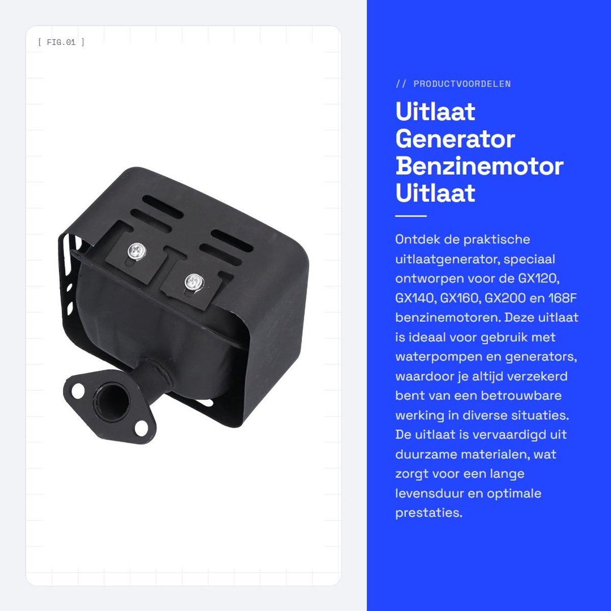 Dailygoods- Uitlaat Generator - Geschikt voor GX120/GX140/GX160/GX200/168F - 2"/3"/4" Benzinemotor - Waterpomp - Zwart - Uitlaatdemper