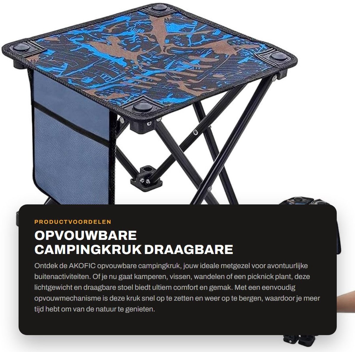 Dailygoods- Campingkruk Draagbaar - Opvouwbare Stoel - Lichtgewicht - Campingkeuken - Tuin/Barbecue - Hoogwaardige 600D Oxford-stof