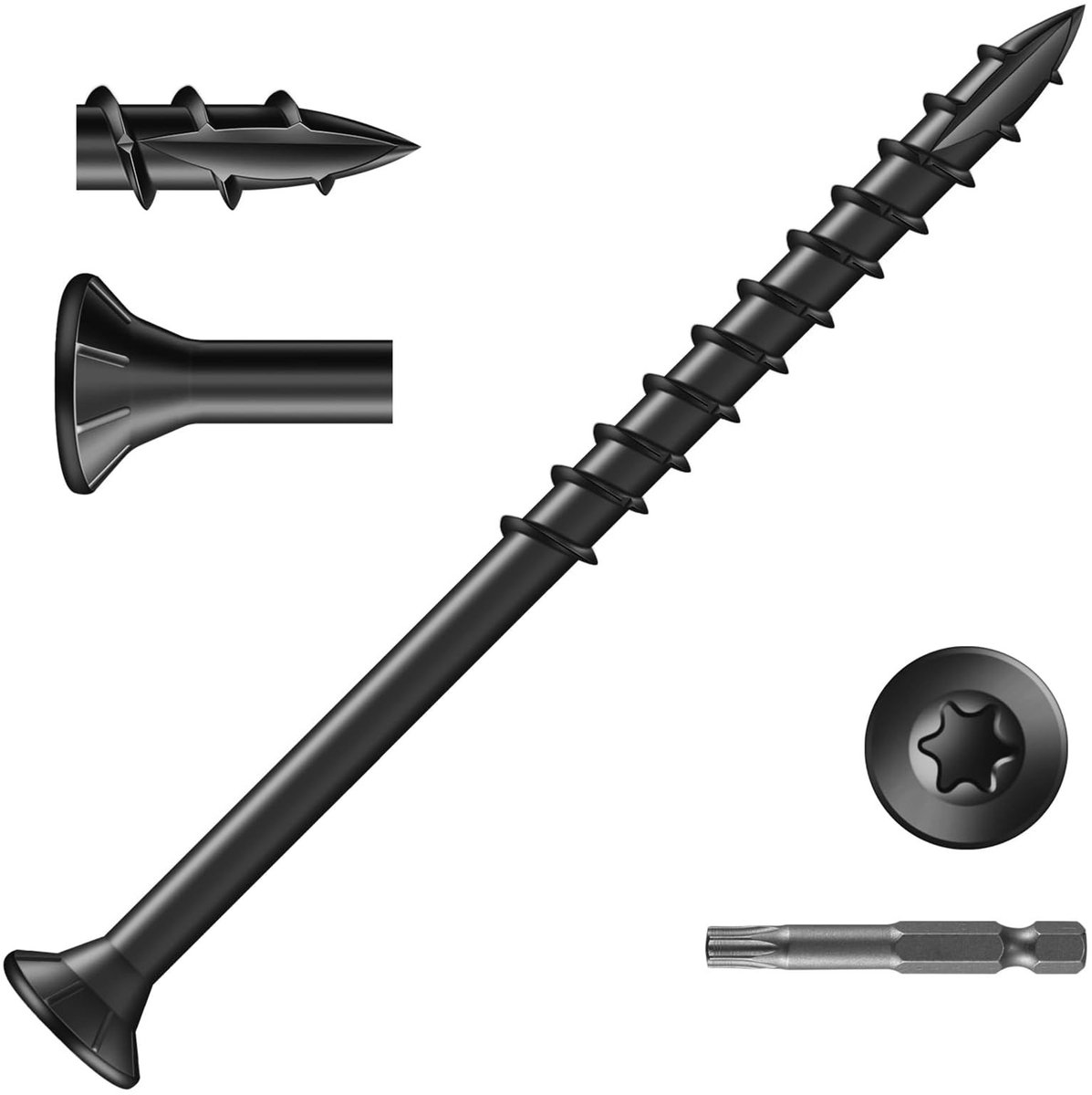Dailygoods - Houtschroeven - Spaanplaatschroeven 4,8 x 75 mm - Corrosiebestendig - Zwart - Verzonken kopschroeven - Universeel toepasbaar - Geschikt v...