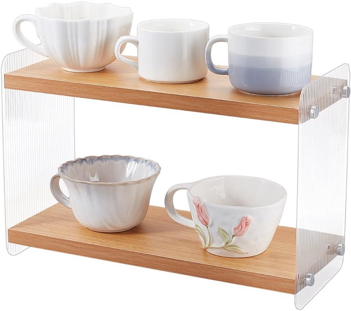 Dailygoods- Koffiebar Organizer 2 Niveaus - Houten Platen - Acryl Houder - Keuken Organizer - Opbergoplossing - 35 x 15 x 23 cm