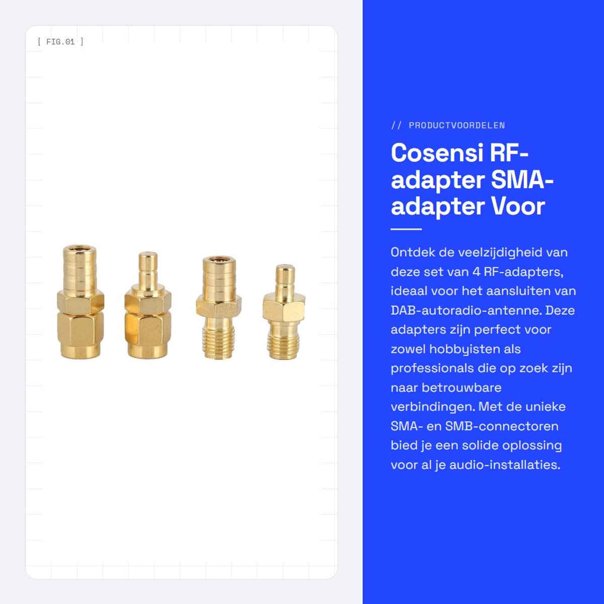Dailygoods - RF-adapter - SMA-adapter - Voor DAB-autoradio - Set van 4 - SMB-connector - Universeel gebruik - Verstevigd ontwerp