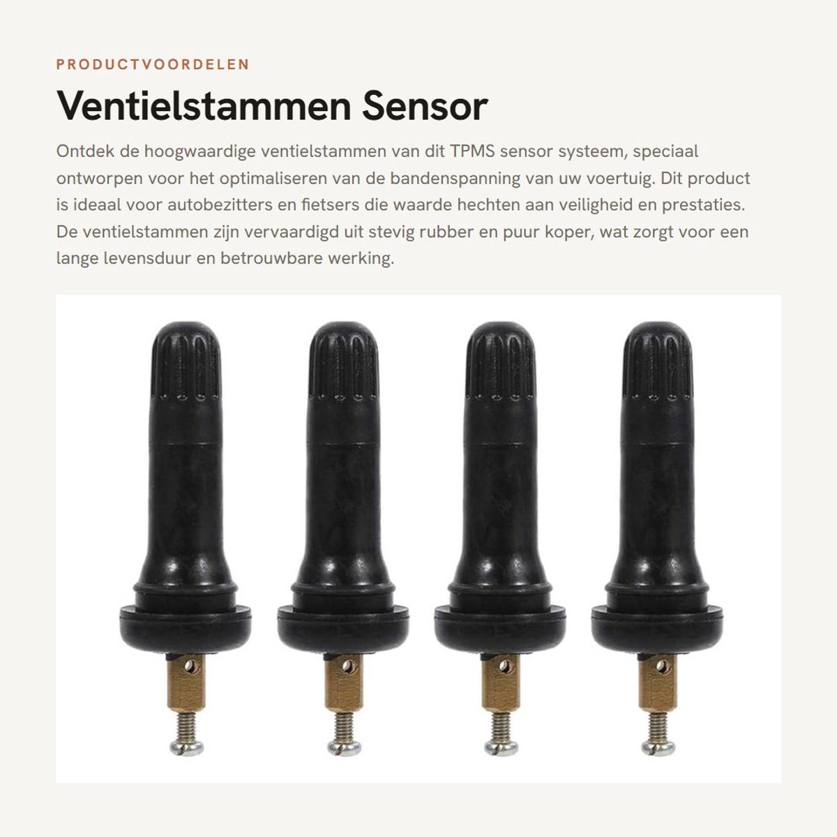 Dailygoods- Ventielstammen 4 Stuks - Bandenspanningscontrolesysteem - TPMS Sensor - Rubber & Koper - Zwart - 6 cm Lengte - Bandenklep