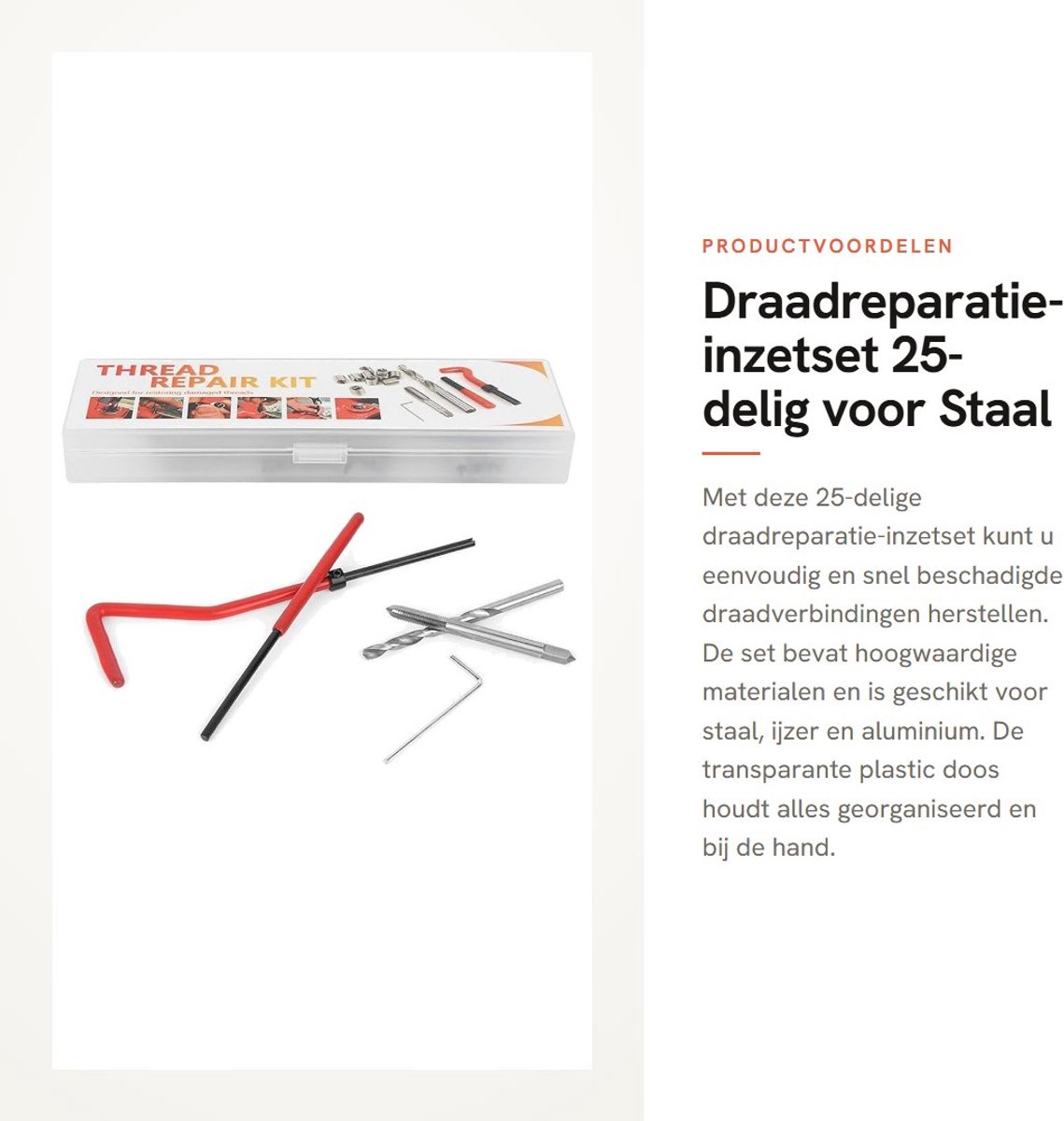 Dailygoods- Draadreparatie-inzetset 25-delig - Geschikt voor Staal/IJzer/Aluminium - Transparante Plastic Doos - M4 - Voor Verwerkingsmachines - Inclusief Moersleutel/Boor/Kraan - Draadreparatieset