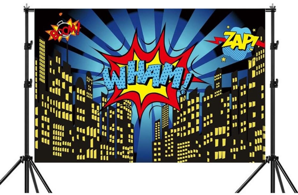 Dailygoods- Superheldenachtergrond 1x1,5m - Polyester - Kreukvrij - Professionele Fotografie - Verjaardagsfeest - Realistisch Patroon - Fotobehang