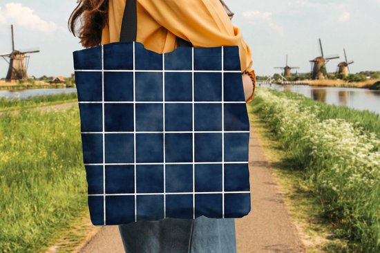 MuchoWow® Schoudertas - Strandtas - Big Shopper - Boodschappentas - Tegel - Modern - Blauw - 40x40 cm - Katoenen tas