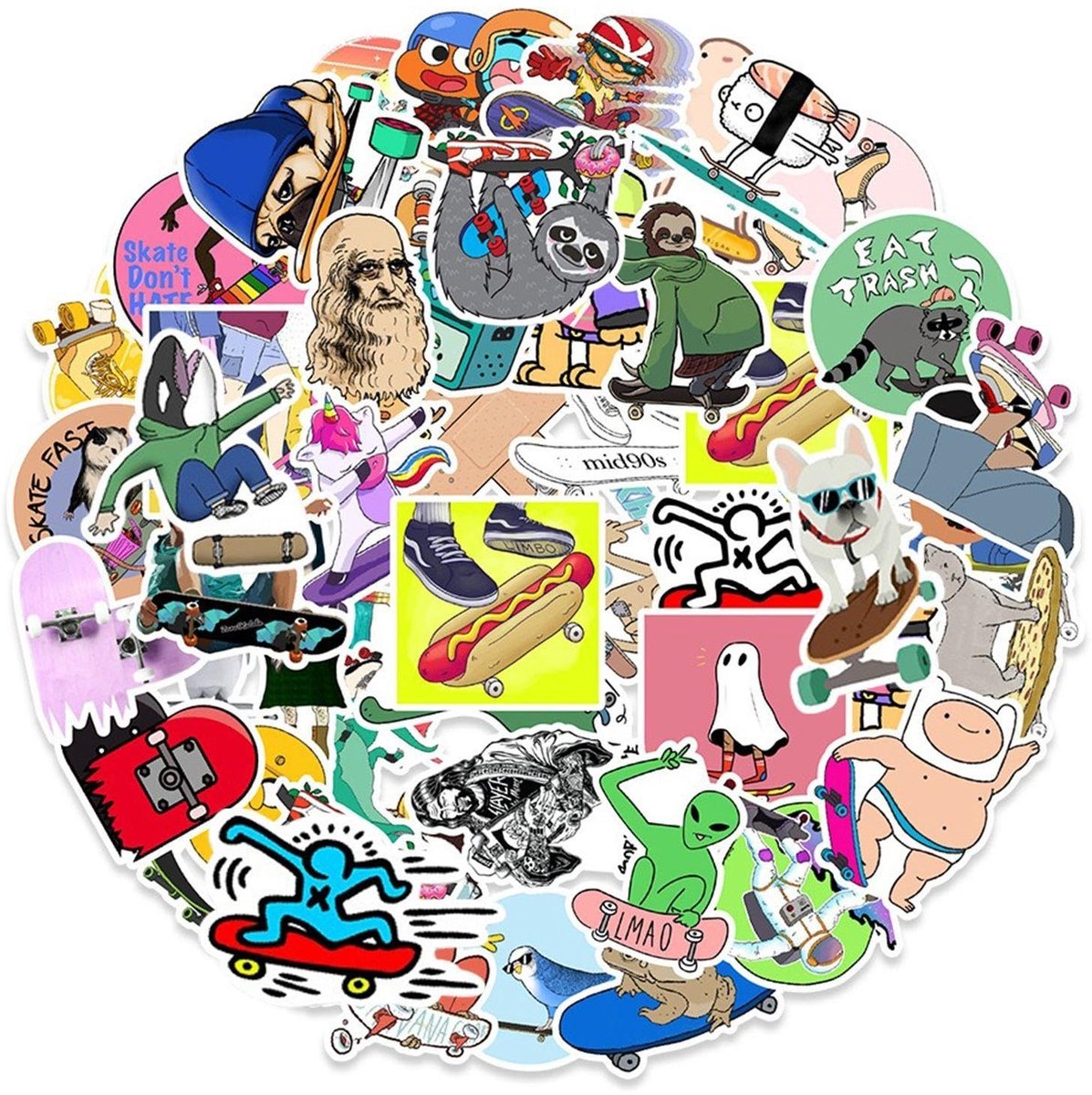 Dailygoods- Stickers Skateboard-Thema 200 Stuks - Creatieve Graffiti - Decoratieve Stickers - Cartoonstickers - Zelfklevend PVC - Waterdicht - Decoratiestickers