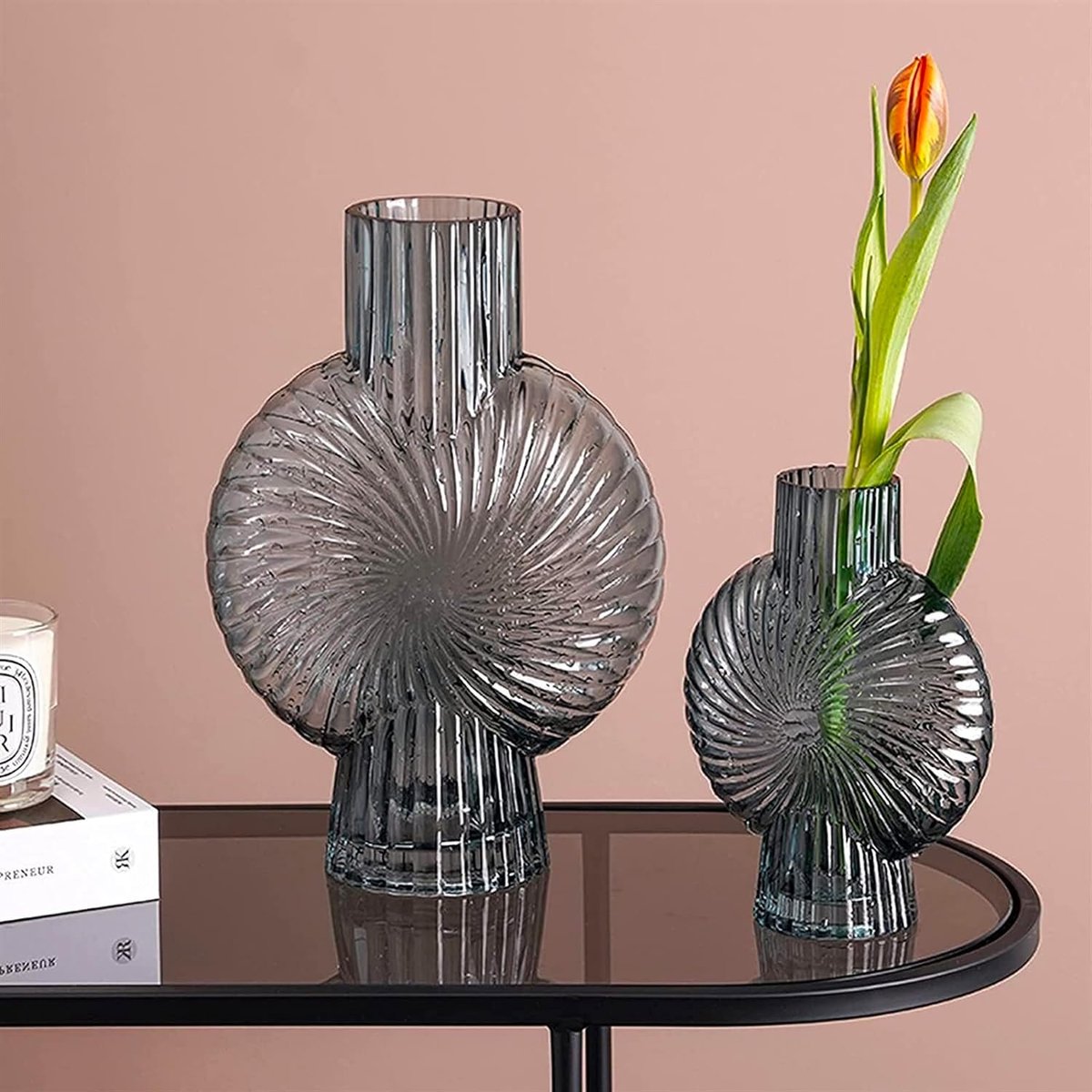 Vaas voor bloemen en decoraties - vaas voor keuken en woonkamer, van glas, 32 x 21,5 x 10,5 cm, zwart