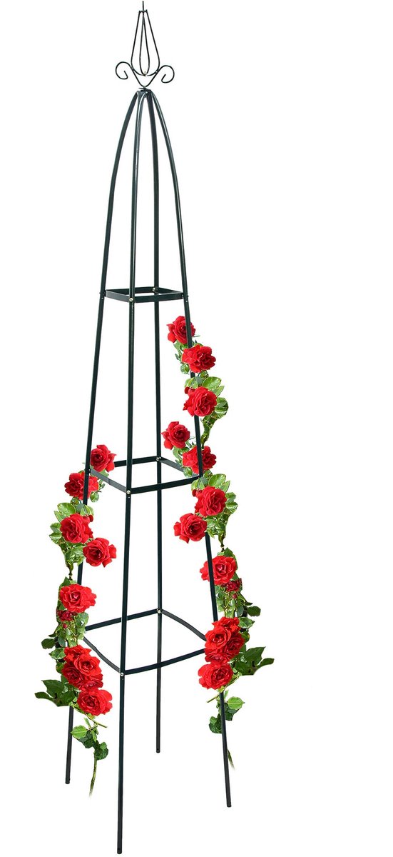 6 x ranktoren, tuin obelisk, vrijstaande klimhulp voor klimplanten, rankzuil, metaal, 192 x 35 x 35 cm (h x b x d), groen
