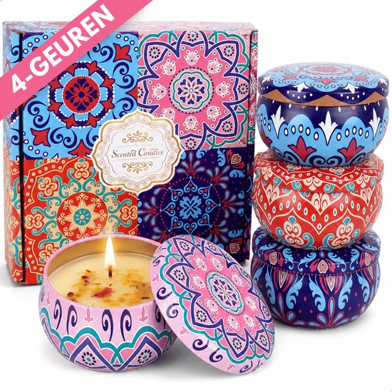 Boncy® Geurkaarsen Set - 4 Stuks Geur Kaarsen Geschenkset - Geurkaars Cadeaudoos Vrouwen - Kaars Cadeau voor Vrouw - Gekleurd
