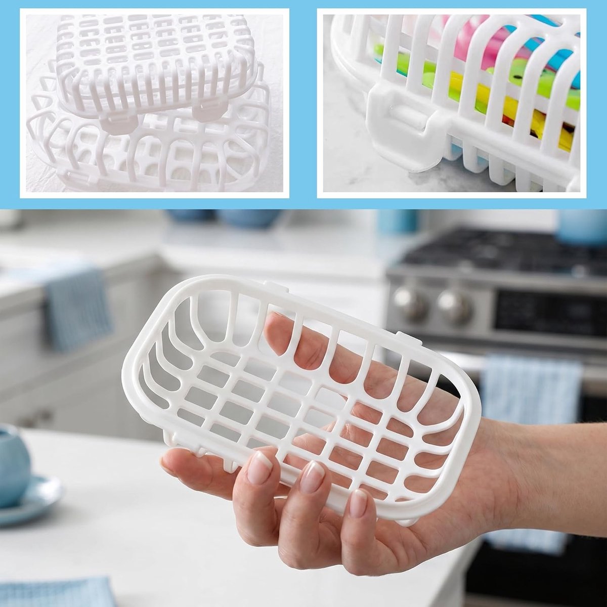 Vaatwassermand set van 2 voor kleine onderdelen, bestekmand voor fopspeen en drinkflessen, kunststof accessoires voor efficiënt afwassen