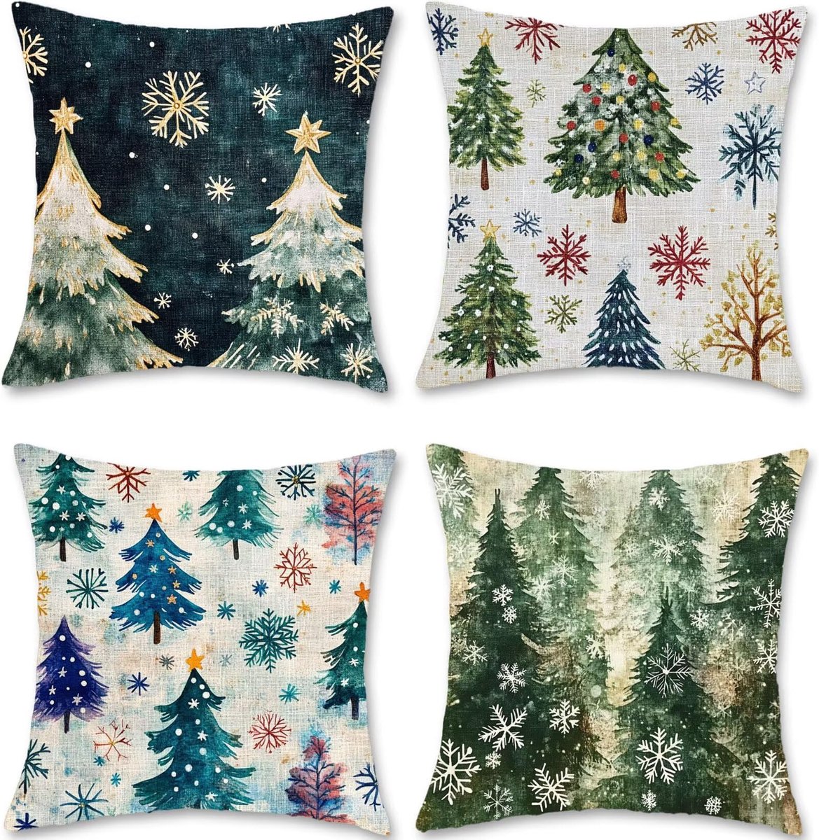 50 x 50 cm, retro, set van 4 outdoor kussens, bankkussen, linnen, hoofdkussen, sierkussen, kussenslopen, boom, kussenhoezen, dubbelzijdig bedrukt, voor decoratie, woonkamer, slaapkamer
