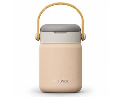 Motivai Food Jar – Thermos Lunchbox 470 ml – Geïsoleerde Food Jar met Opvouwbare Lepel – RVS Lunchbox voor Warme en Koude Maaltijden – BPA-vrij – Crème