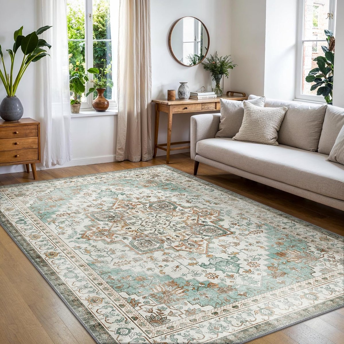 Korte Stapel Vloerkleed Woonkamer 160x230cm, Ingang Tapijt Binnen, Antislip Wasbaar, Groot Vintage Vloerkleden voor Keuken, Slaapkamer, Kantoor, Lichtblauw