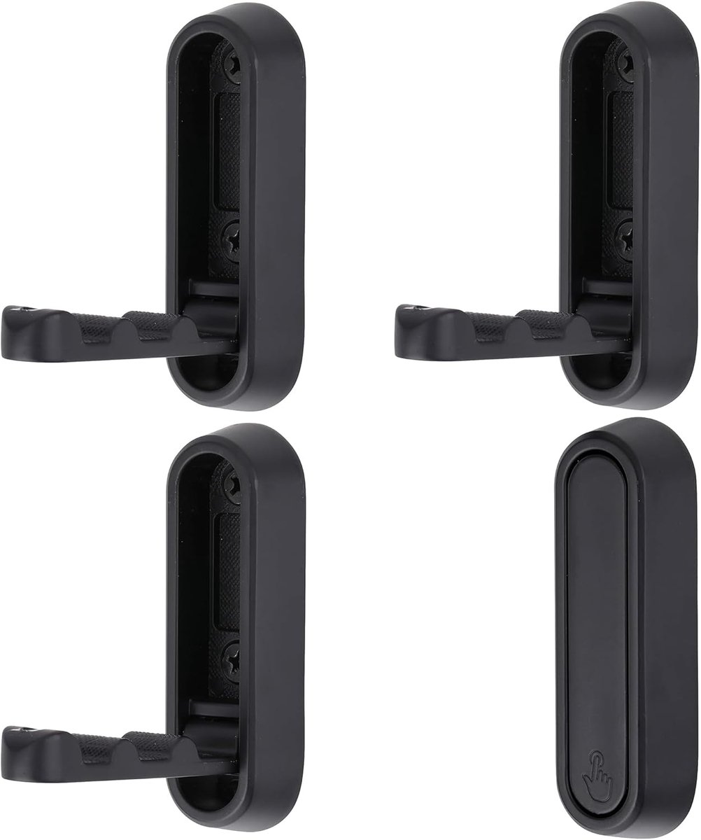 4 stuks klaphaken, wandhaken, opvouwbare wandhouder, 90 graden inklapbaar, koptelefoonhouder met schroeven, voor keuken, badkamer, muur, kantoor, garderobe (Zwart)
