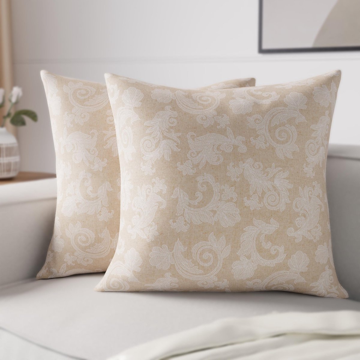 Chambray Katoenen kussenslopen met bloemen | set van 2 stuks, 40 x 40 cm, alleen hoezen zonder inlegzolen, decoratieve vierkante kussensloop met bloemen, machinewasbaar, alleen binnenshuis