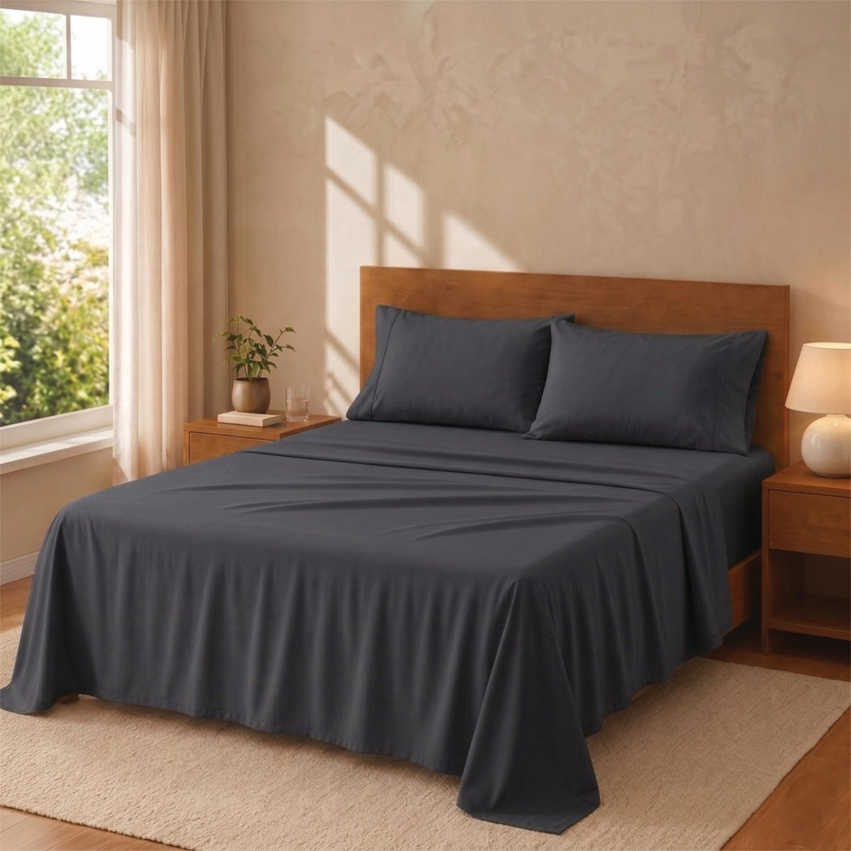 Beddengoedset 140 x 200 cm, 4-delig, laken 140 x 200 cm, hoeslaken 140 x 200 cm, 2 kussenslopen 70 x 50 cm, leisteen