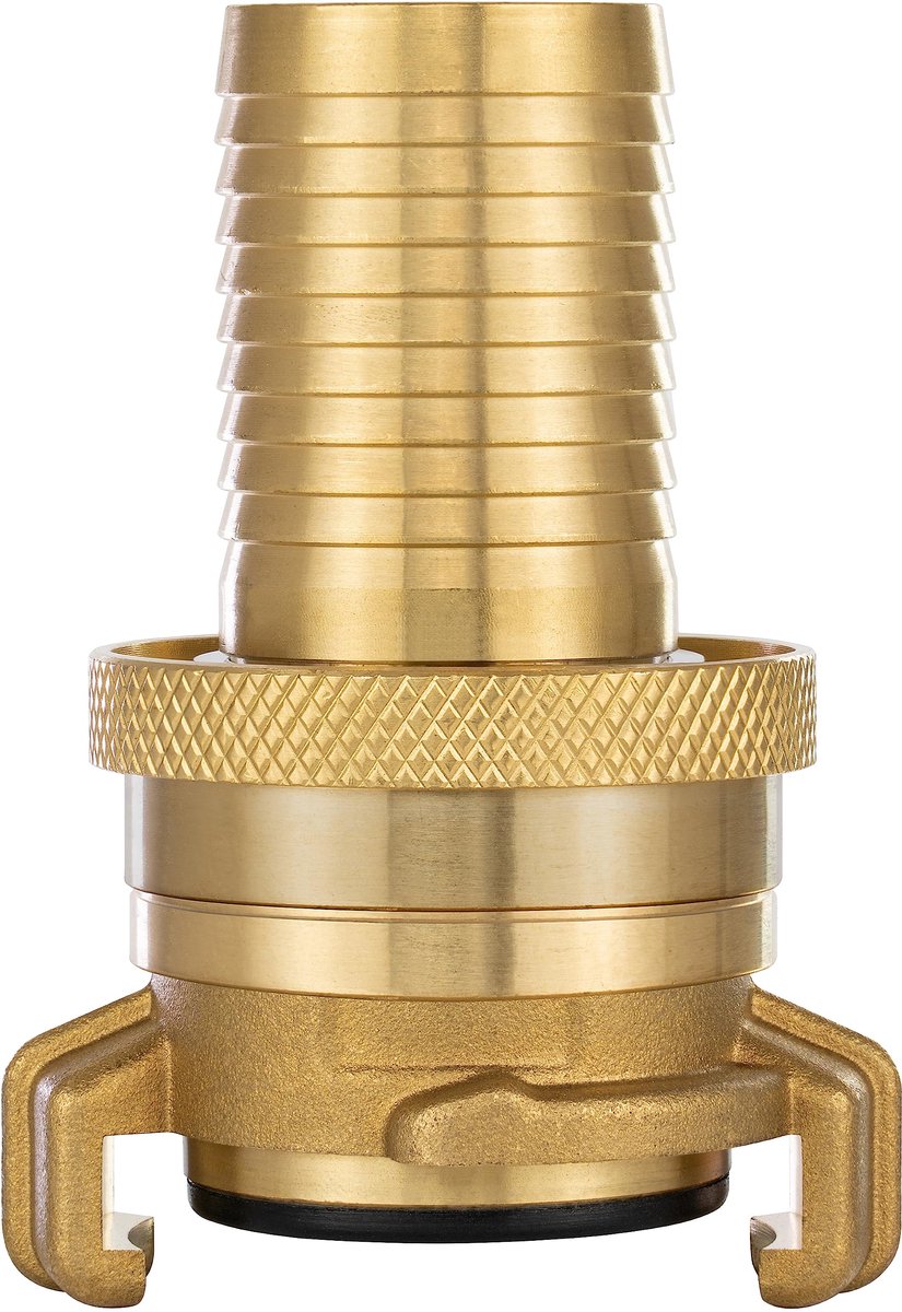 Messing Zuig- en Hogedrukkoppeling (Geka koppeling 1 1/4 inch Slangtule) met Afdichtring en Borgmoer, voor 31,8 mm Slang