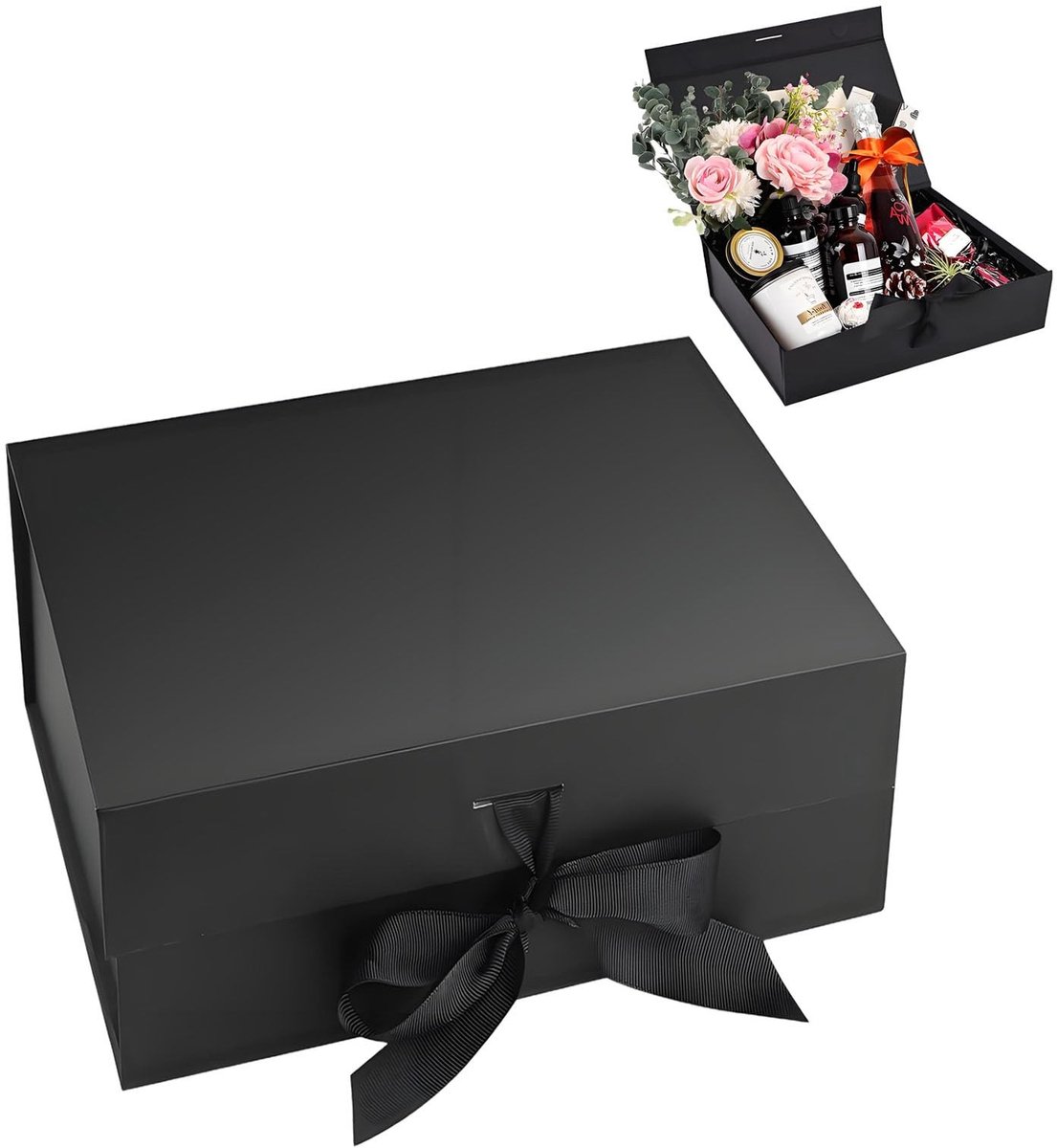 Dailygoods- Geschenkdoos zwart - Opvouwbare geschenkdoos - Magnetisch deksel - 23 x 17 x 7 cm - Cadeauverpakking - Dubbel beschermingssysteem