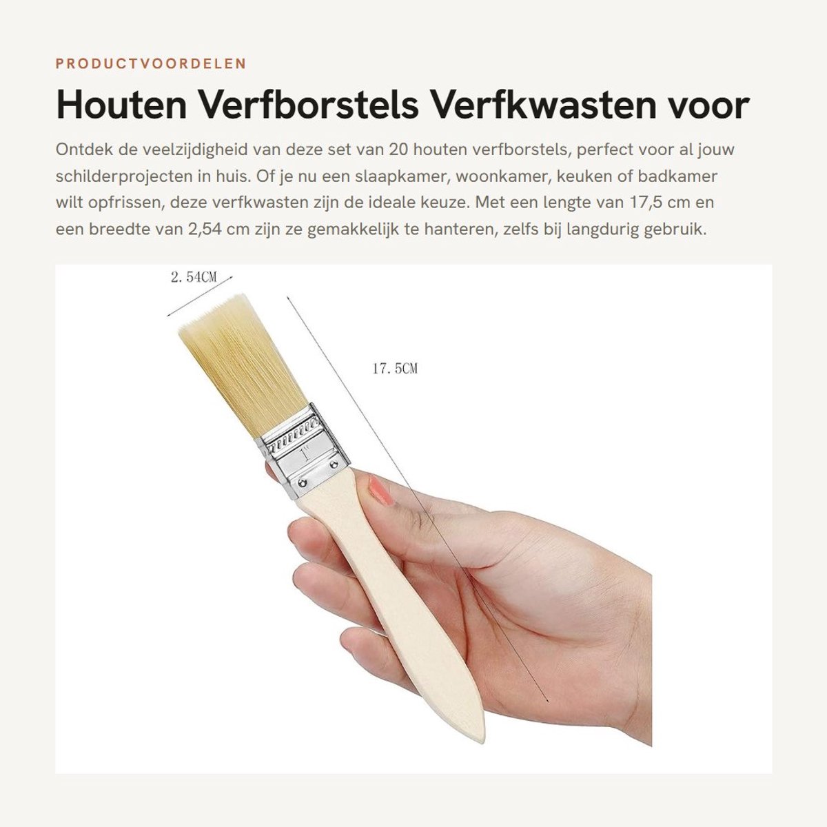 Dailygoods- Verfborstels Houten Handvat - 20 Stuks - 17,5 cm - Multifunctioneel - Lichtgewicht - Populierenhout - Eenvoudig te Reinigen - Verfkwast