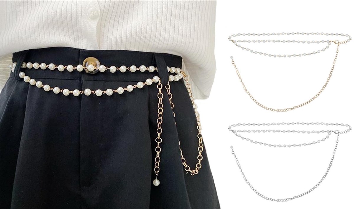 Dailygoods - Parel Verstelbare Kettingriem - Retro Gouden Metalen Taille Riem voor Dames