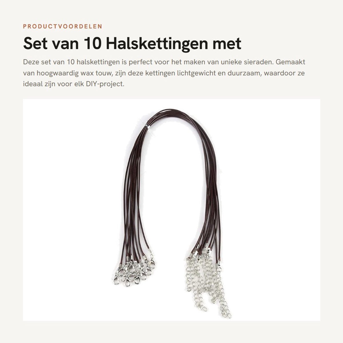 Dailygoods- Halsketting 45 cm - 10 Stuks - Waxtouw - Kreeft Klauw Gesp - Verstelbaar - Lichtgewicht en Duurzaam - Sieraad