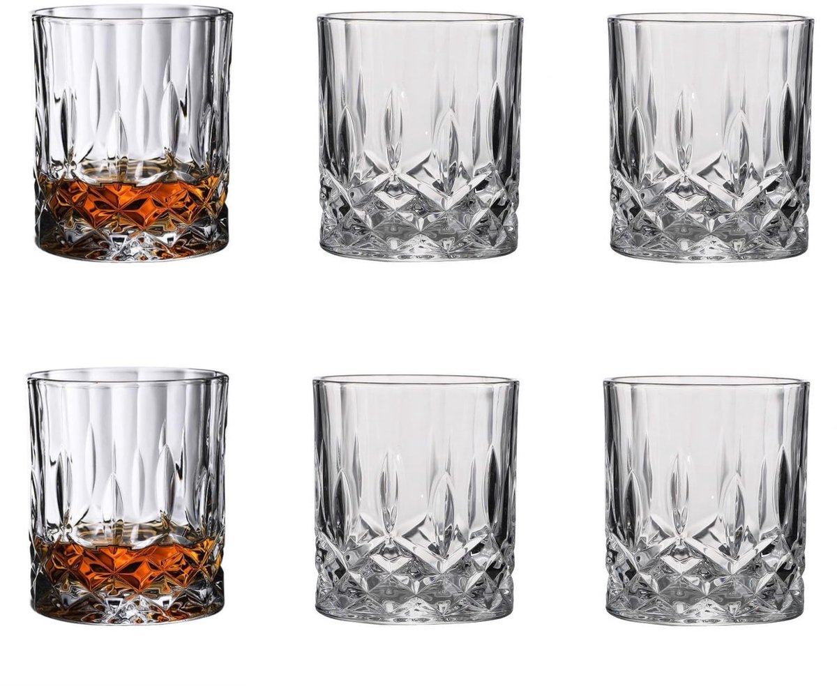 Dailygoods- Whiskyglazen Set van 6 - 310ml Loodvrij Kristal - Elegante Drinkglazen - Geometrisch Patroon - Luxe Uiterlijk - Perfect voor Cocktails